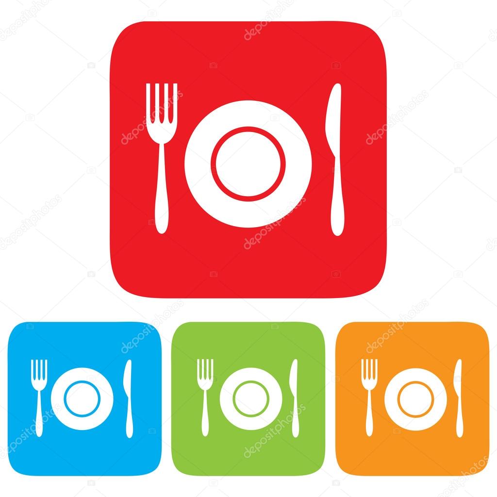 Dish, Fork and Knife icon, restaurant sign
