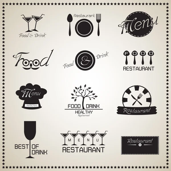 Eten en drinken restaurant etiketten instellen — Stockvector