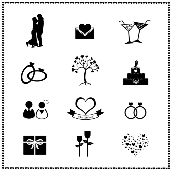 Set von Hochzeitssymbolen, Vektorillustration — Stockvektor