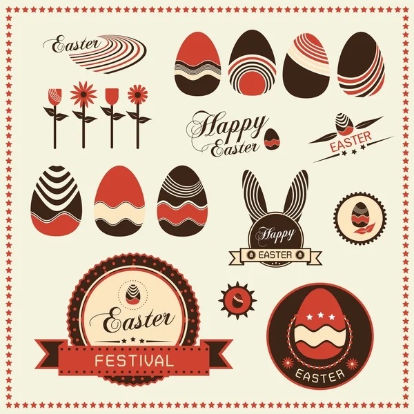 Set of Easter ornaments and decorative labels, Vector illustration — Stock Vector