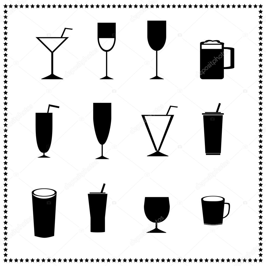 Glass icons, drinks and beverages signs