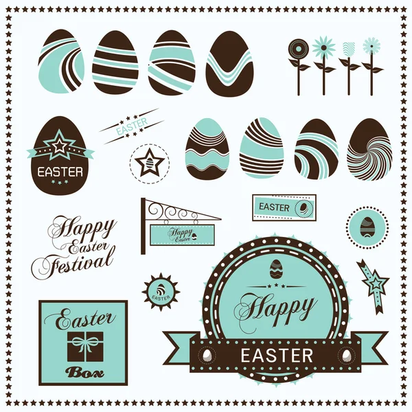 Set of easter ornaments and decorative labels — Stock Vector
