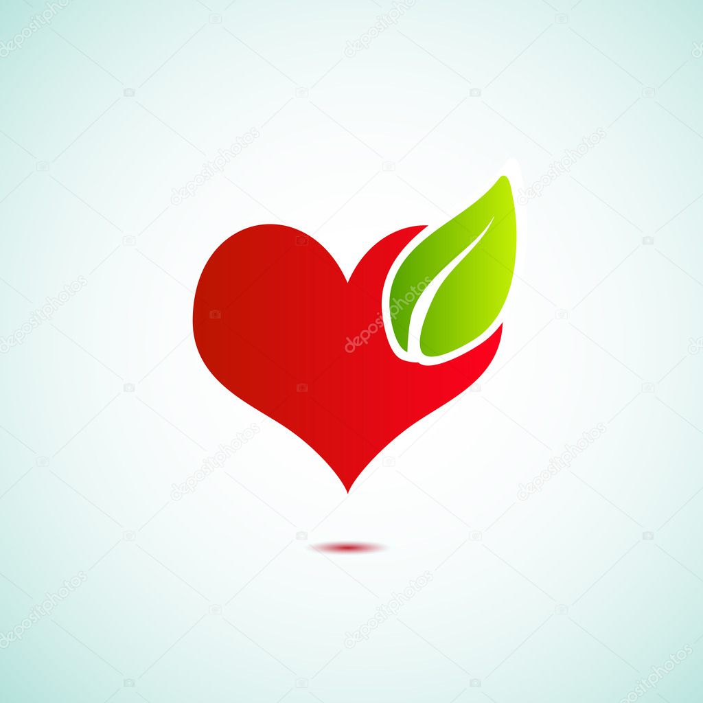 ecological icon with heart and leaf