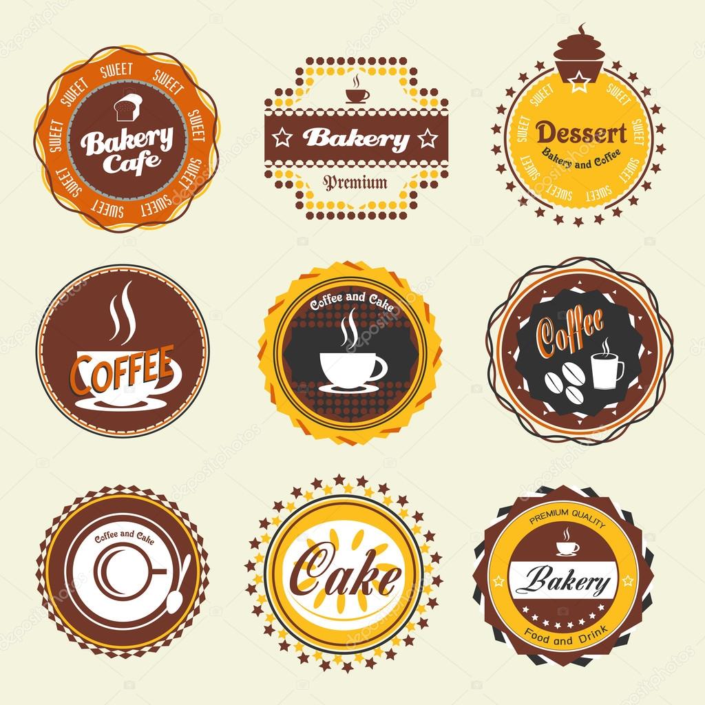 Set of vintage coffee and bakery badges and labels