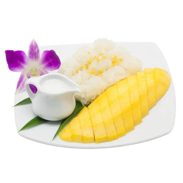 Yapışkan pirinç ile mango — Stok fotoğraf