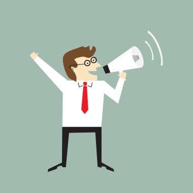 Elinde megafon tutan bir iş adamı..