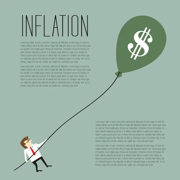 Inflation, Homme d'affaires tirant un ballon de signe dollar — Image vectorielle