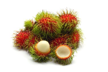 tropikal meyve, rambutan beyaz zemin üzerine