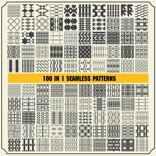 100 in 1 of Different vector seamless patterns — Stock Vector