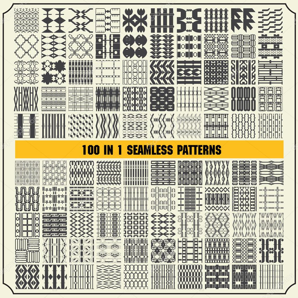 100 in 1 of Different vector seamless patterns