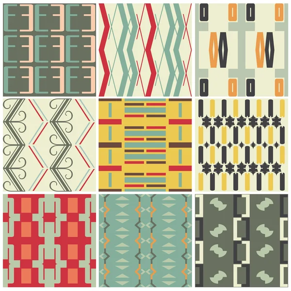 Retro different vector seamless patterns — Stock Vector
