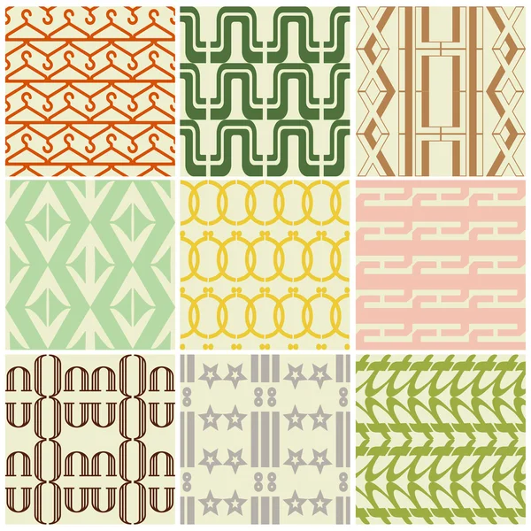 Retro different vector seamless patterns — Stock Vector