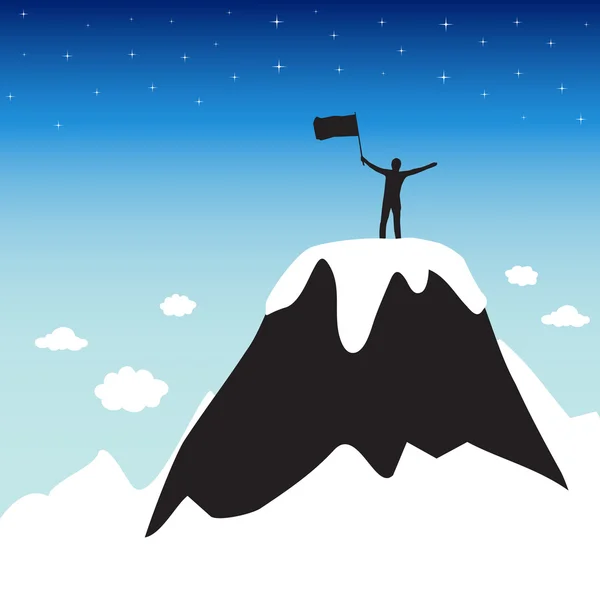 Silhouette of man on top the high mountain — Stock Vector