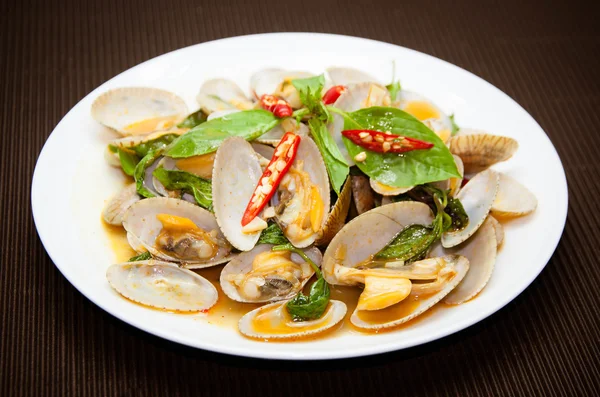 Stir fried clams with roasted chili paste, Thai food — Stock Photo, Image