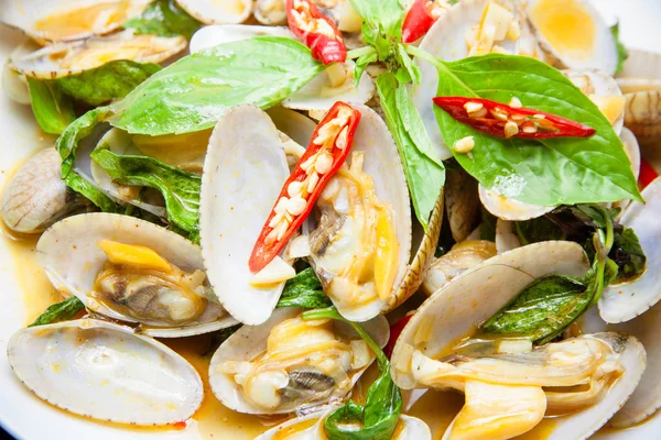 Stir fried clams with roasted chili paste, Thai food — Stock Photo, Image