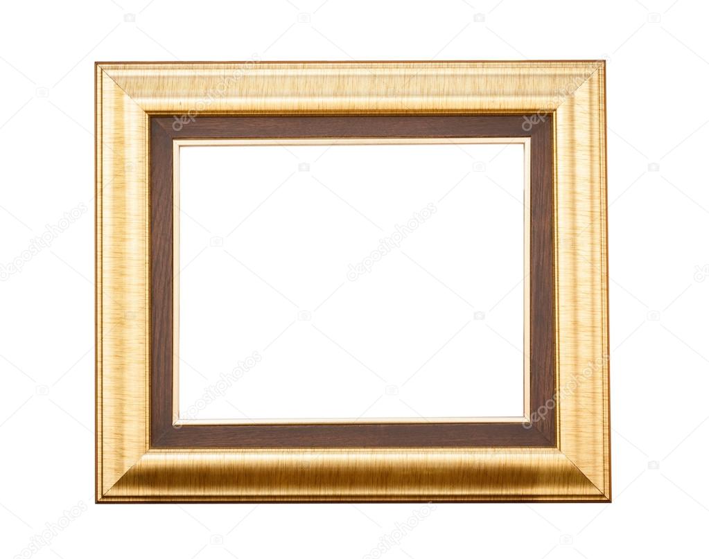 Gold wood frame on white background