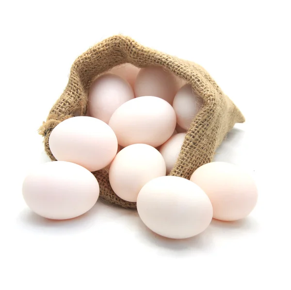 Pato ovos em saco de lona — Fotografia de Stock