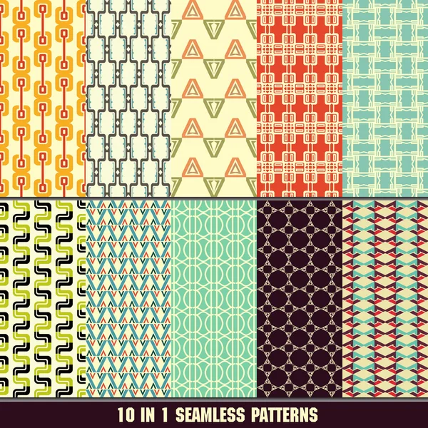 Retro different vector seamless patterns — Stock Vector