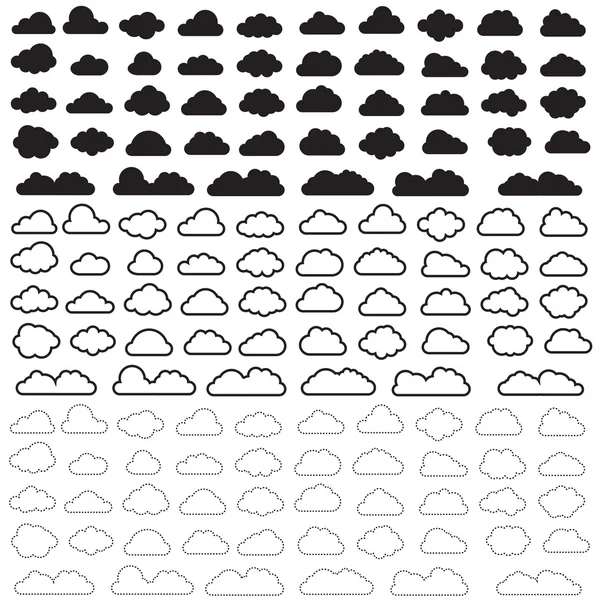 Colección de formas de nube, iconos de nube, ilustración vectorial — Archivo Imágenes Vectoriales