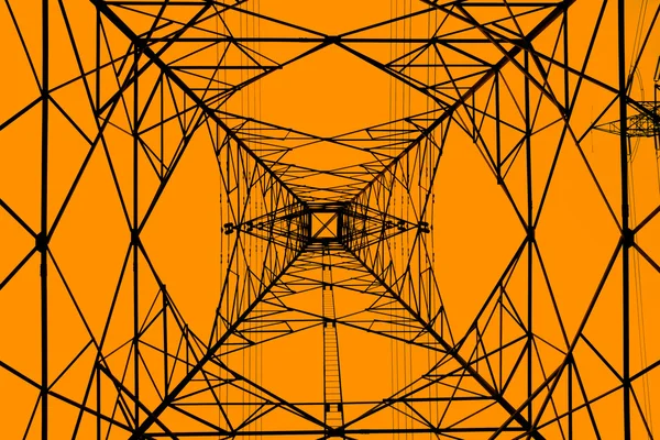 High voltage post and orange background — Stock Photo, Image