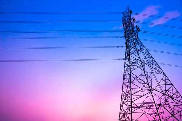 High voltage post and sky in twilight time — Stock Photo, Image