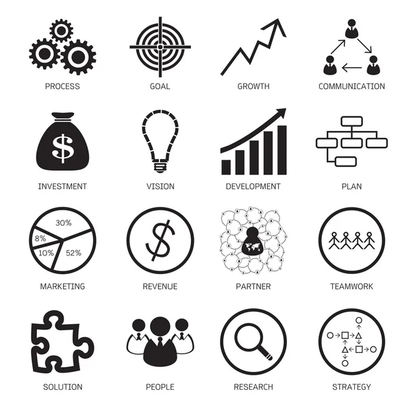 Iconos de concepto de estrategia. Ilustración vectorial — Vector de stock