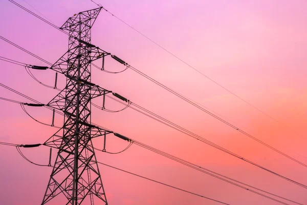 High voltage post and sky in twilight time — Stock Photo, Image