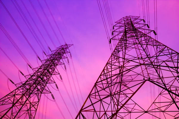 High voltage post and sky in twilight time — Stock Photo, Image