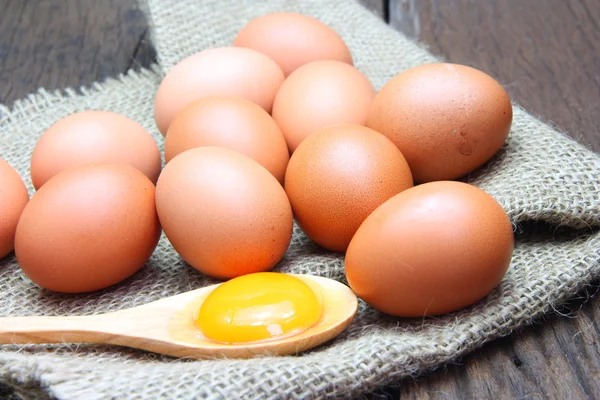 Egg yolk with chicken eggs — Stock Photo, Image