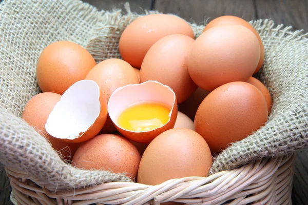 Egg yolk with chicken eggs — Stock Photo, Image