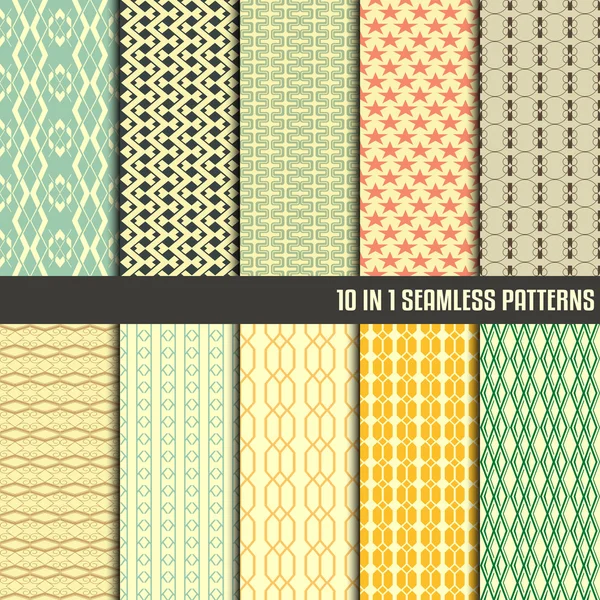 10 in 1 collection of seamless patterns for making seamless wall — Stock Vector