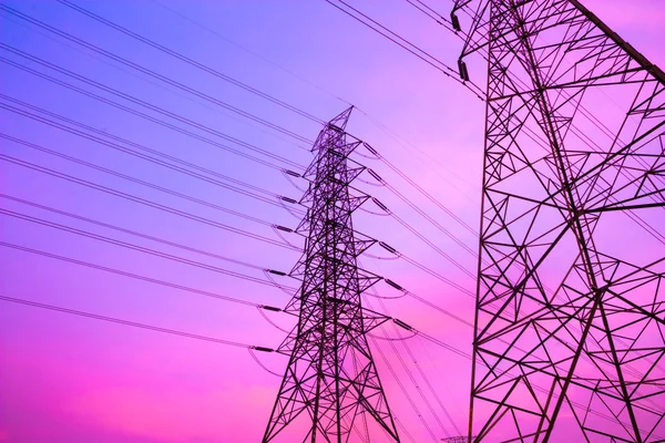 High voltage post and sky in twilight time — Stock Photo, Image