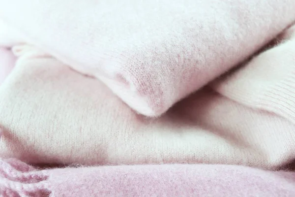 Pilha Caxemira Rosa Virgem Calor Conceito Conforto Inverno — Fotografia de Stock