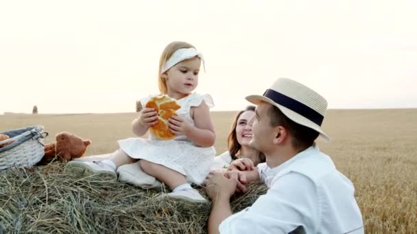 Szczęśliwy wesoły ojciec i dziecko w rekreacja na świeżym powietrzu. Kochająca rodzina razem — Wideo stockowe