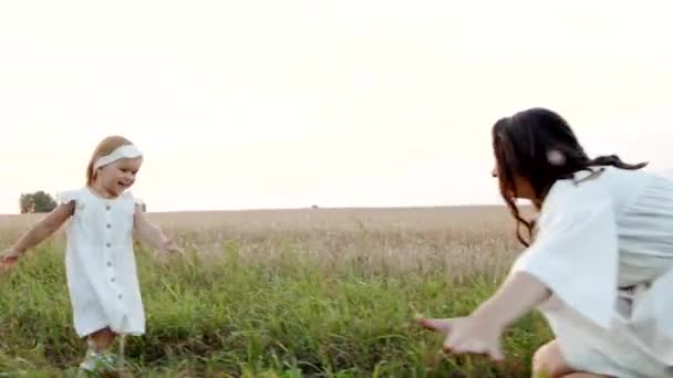 可爱的母亲：在草地上拥抱可爱的女儿和可爱的母亲. — 图库视频影像