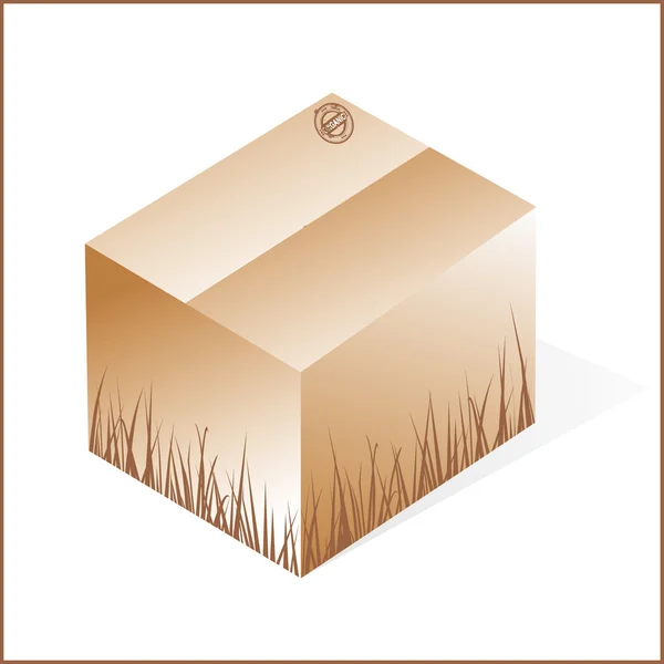 Box with grass, cardboard from organic raw materials, brown, clo — Stock Photo, Image