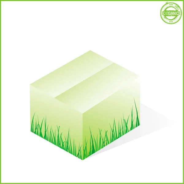 Box s trávou, karton z organických surovin — Stock fotografie