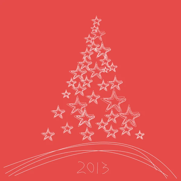 Christmas tree with stars on red background — Stock Photo, Image