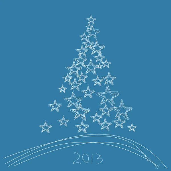 青色の背景に星とのクリスマス ツリー 2013 — ストック写真