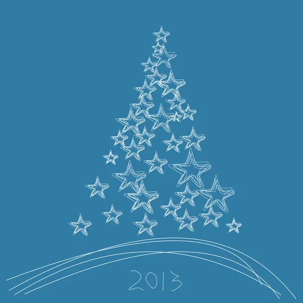 Christmas tree 2013 with stars on a blue background — Stock Vector