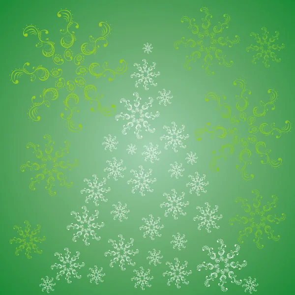 Christmas tree ornaments with snowflakes on a green back — Stock Vector