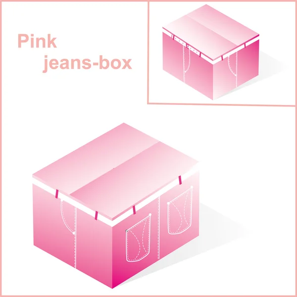 Caja, cartón para jeans rosados o pantalones de embalaje, con línea de mezclilla — Archivo Imágenes Vectoriales