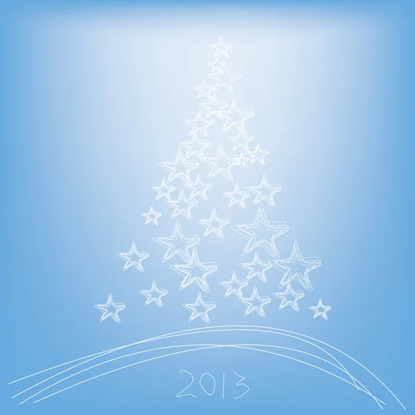 Christmas tree 2013 with stars on a blue background — Stock Vector