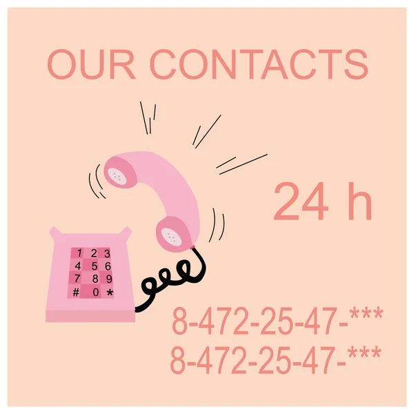 Telefone chamador rosa, contatos — Vetor de Stock