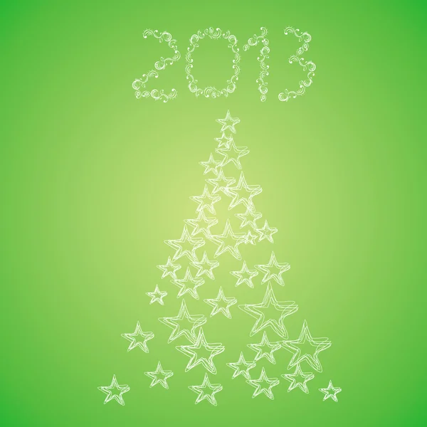 Christmas tree 2013 with stars on a green background — Stock Vector