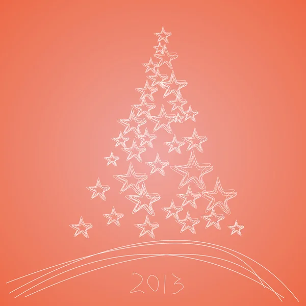 Albero di Natale 2013 con stelle su sfondo rosso chiaro, New Ye — Foto Stock