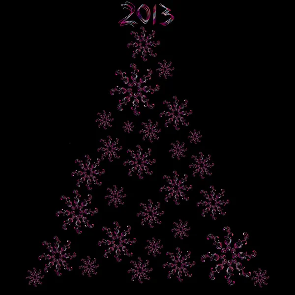 Рождественские елки украшения со снежинками на черной спине — стоковое фото