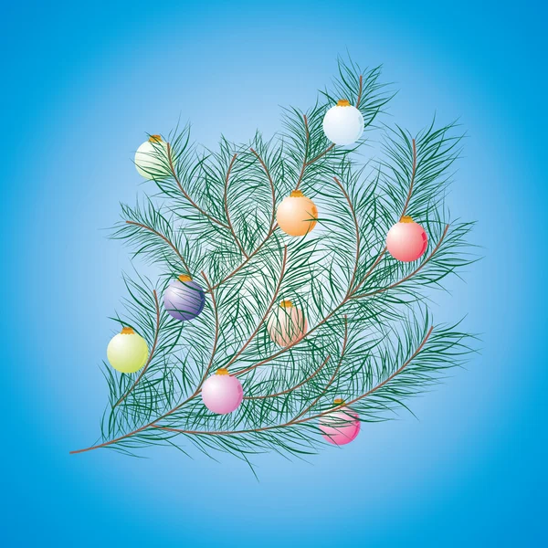 Рождественская елка украшена на голубом фоне рождественскими игрушками — стоковый вектор