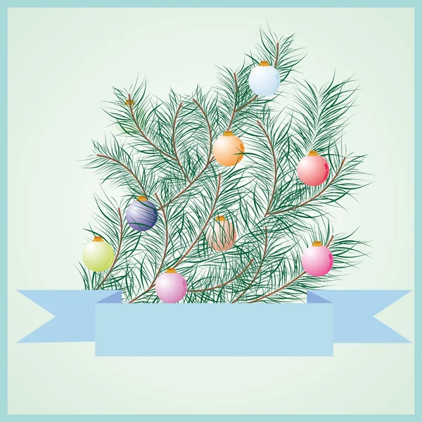 Árbol de Navidad con juguetes y cinta decorada con juguetes — Vector de stock