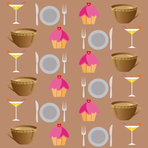 Background set of drinks and food on a brown — Stock Vector